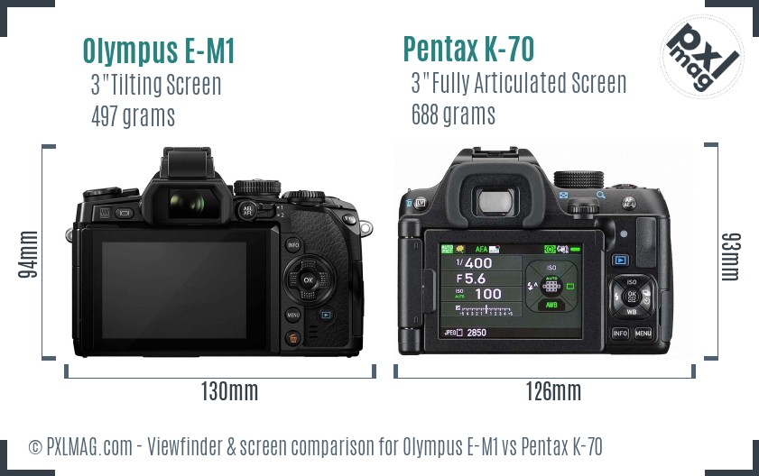 Olympus E-M1 vs Pentax K-70 Screen and Viewfinder comparison