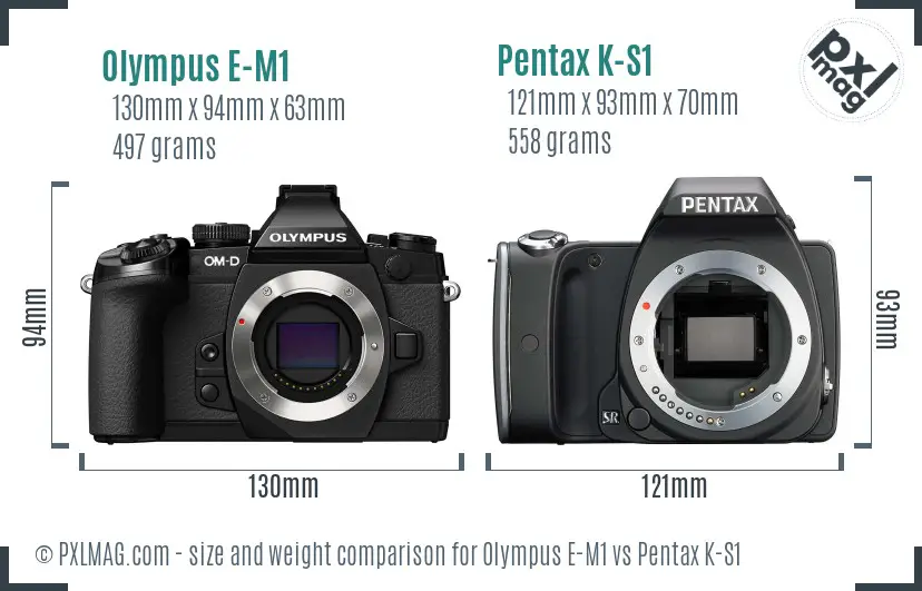 Olympus E-M1 vs Pentax K-S1 size comparison