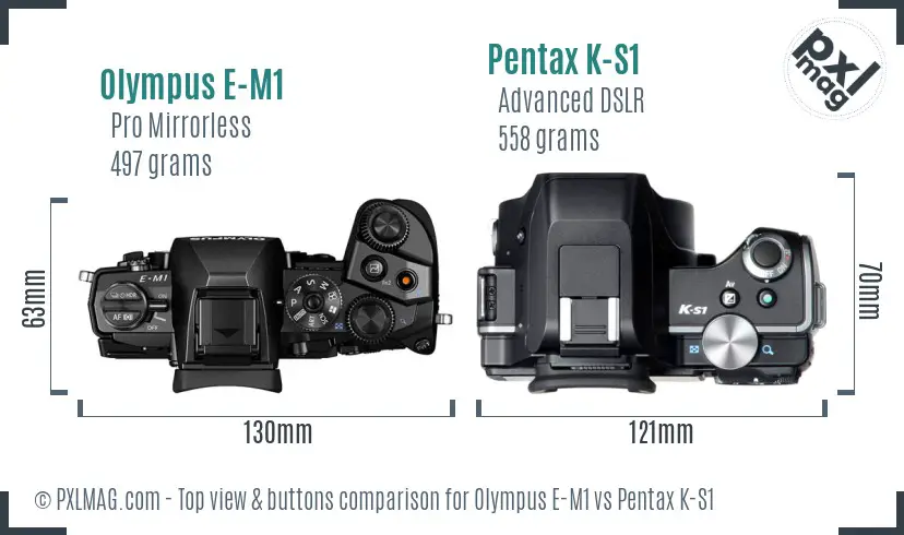 Olympus E-M1 vs Pentax K-S1 top view buttons comparison