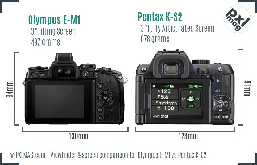 Olympus E-M1 vs Pentax K-S2 Screen and Viewfinder comparison