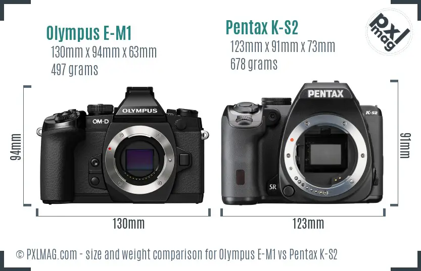 Olympus E-M1 vs Pentax K-S2 size comparison