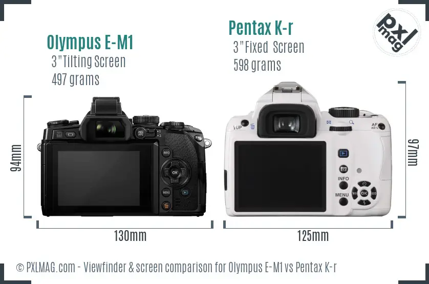 Olympus E-M1 vs Pentax K-r Screen and Viewfinder comparison