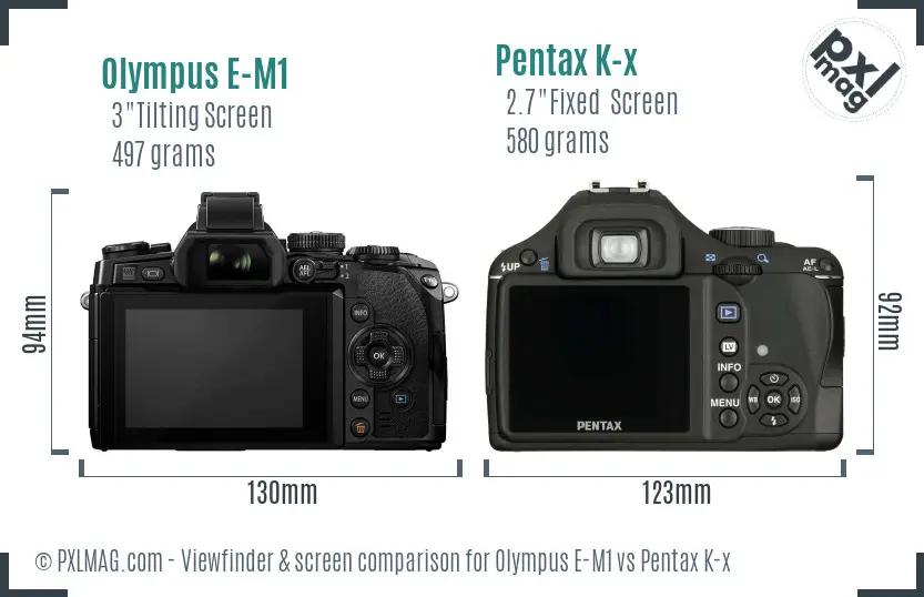 Olympus E-M1 vs Pentax K-x Screen and Viewfinder comparison