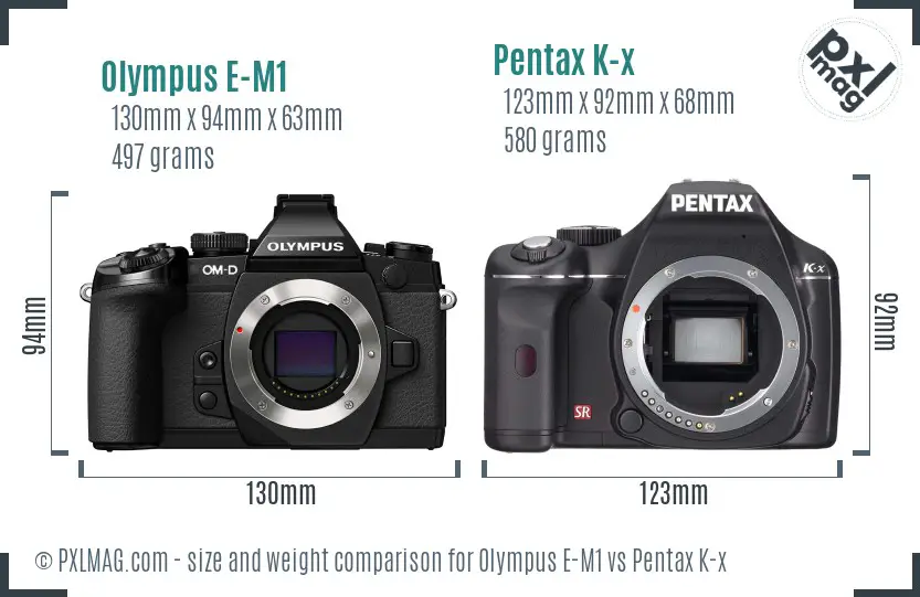 Olympus E-M1 vs Pentax K-x size comparison