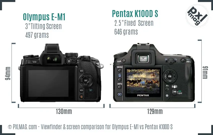 Olympus E-M1 vs Pentax K100D S Screen and Viewfinder comparison