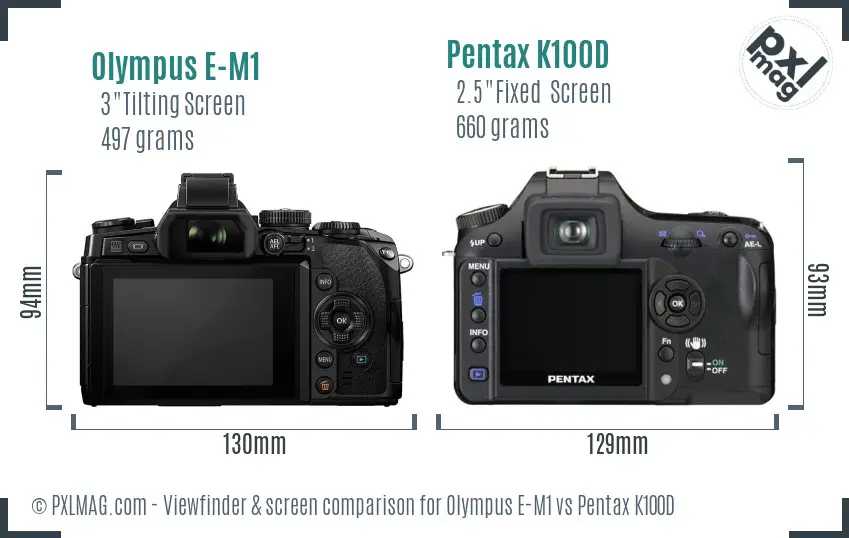 Olympus E-M1 vs Pentax K100D Screen and Viewfinder comparison