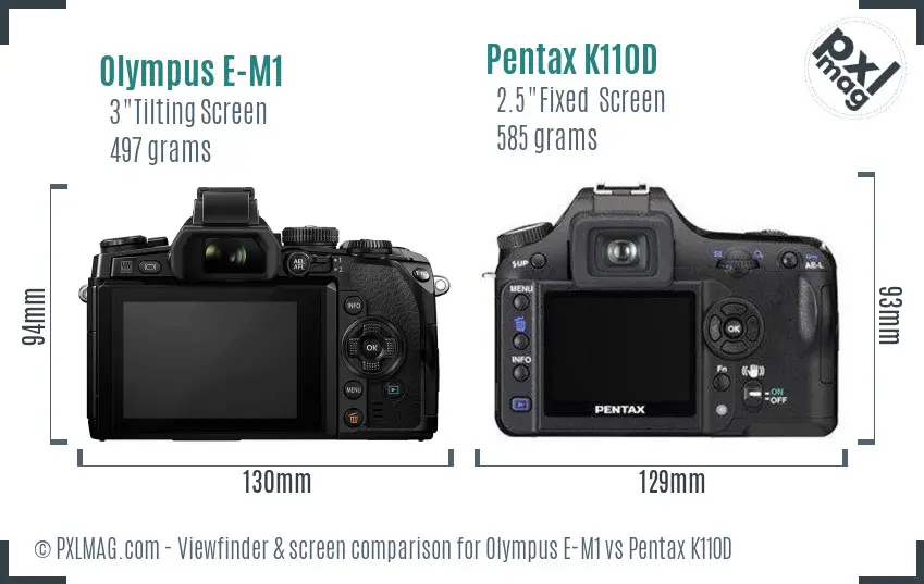 Olympus E-M1 vs Pentax K110D Screen and Viewfinder comparison