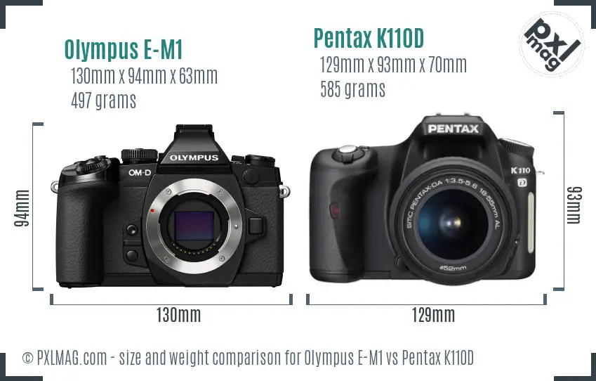 Olympus E-M1 vs Pentax K110D size comparison