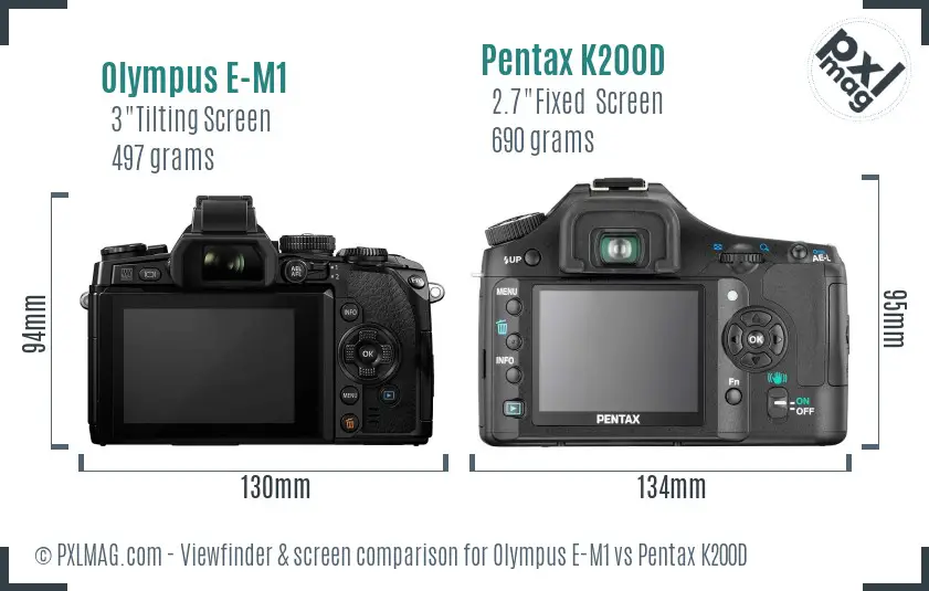 Olympus E-M1 vs Pentax K200D Screen and Viewfinder comparison