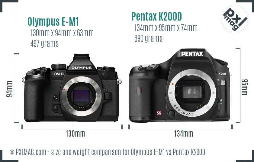Olympus E-M1 vs Pentax K200D size comparison