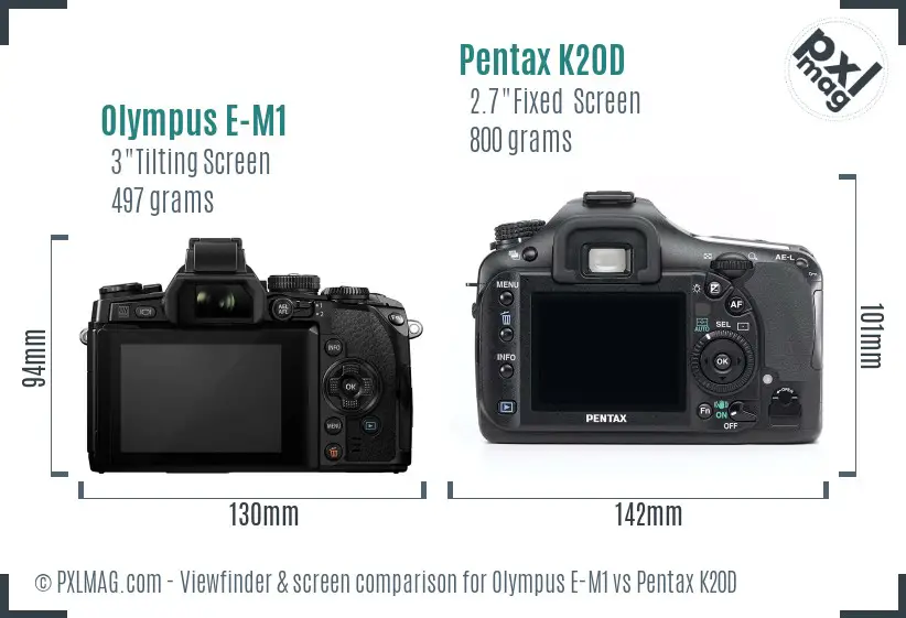 Olympus E-M1 vs Pentax K20D Screen and Viewfinder comparison