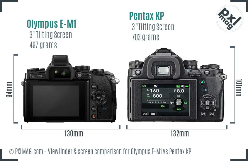 Olympus E-M1 vs Pentax KP Screen and Viewfinder comparison
