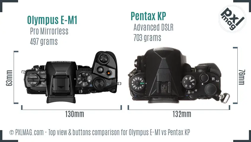 Olympus E-M1 vs Pentax KP top view buttons comparison