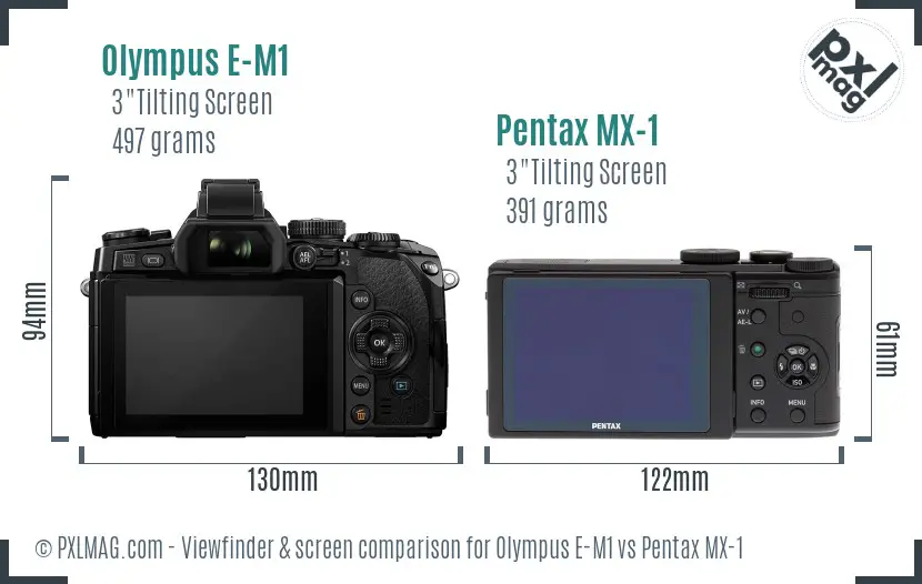 Olympus E-M1 vs Pentax MX-1 Screen and Viewfinder comparison