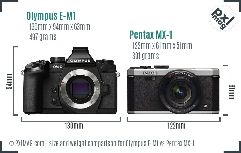 Olympus E-M1 vs Pentax MX-1 size comparison