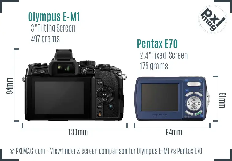 Olympus E-M1 vs Pentax E70 Screen and Viewfinder comparison