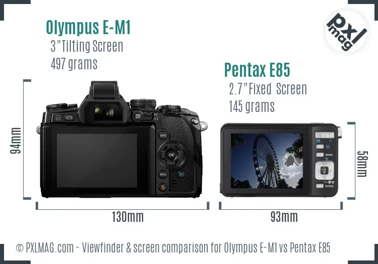 Olympus E-M1 vs Pentax E85 Screen and Viewfinder comparison