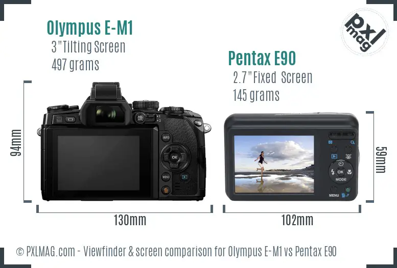 Olympus E-M1 vs Pentax E90 Screen and Viewfinder comparison