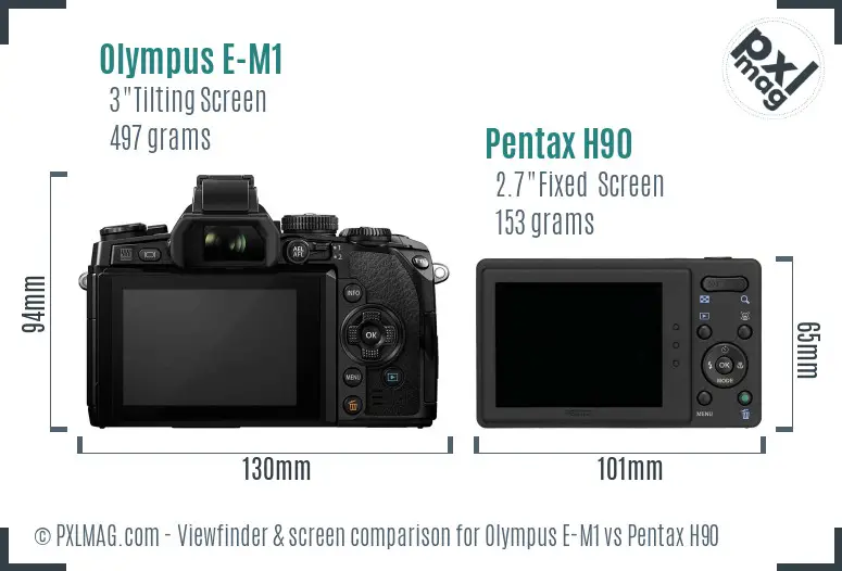 Olympus E-M1 vs Pentax H90 Screen and Viewfinder comparison