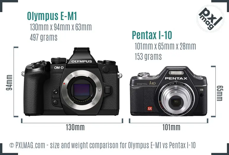 Olympus E-M1 vs Pentax I-10 size comparison