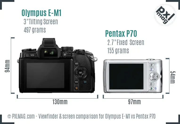 Olympus E-M1 vs Pentax P70 Screen and Viewfinder comparison