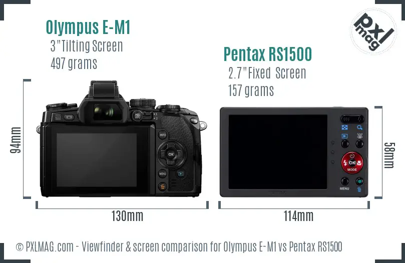 Olympus E-M1 vs Pentax RS1500 Screen and Viewfinder comparison