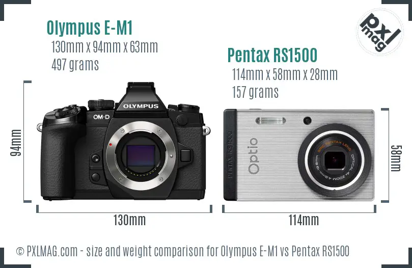 Olympus E-M1 vs Pentax RS1500 size comparison