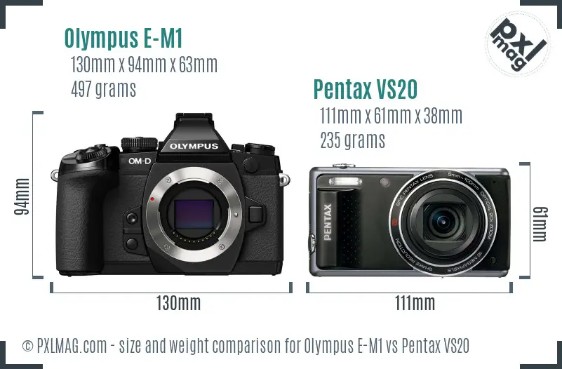 Olympus E-M1 vs Pentax VS20 size comparison