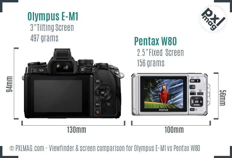 Olympus E-M1 vs Pentax W80 Screen and Viewfinder comparison