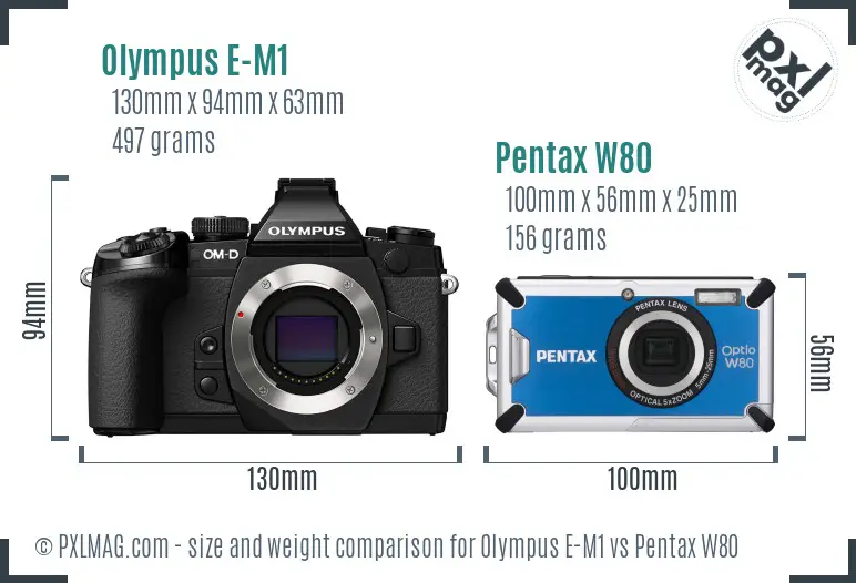Olympus E-M1 vs Pentax W80 size comparison