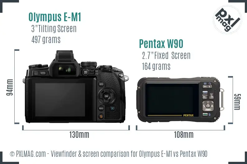 Olympus E-M1 vs Pentax W90 Screen and Viewfinder comparison