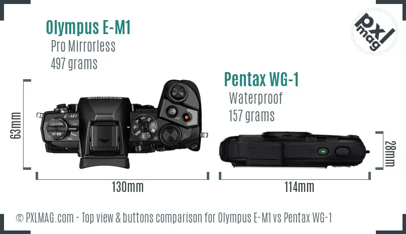 Olympus E-M1 vs Pentax WG-1 top view buttons comparison