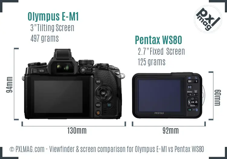 Olympus E-M1 vs Pentax WS80 Screen and Viewfinder comparison