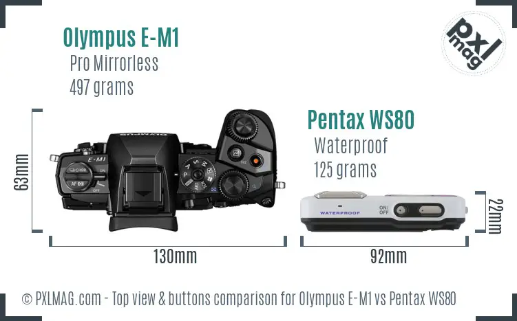 Olympus E-M1 vs Pentax WS80 top view buttons comparison