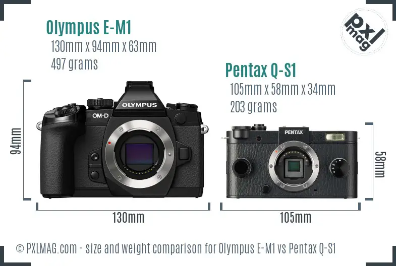 Olympus E-M1 vs Pentax Q-S1 size comparison