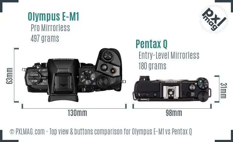Olympus E-M1 vs Pentax Q top view buttons comparison