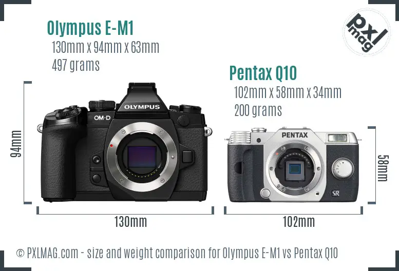 Olympus E-M1 vs Pentax Q10 size comparison