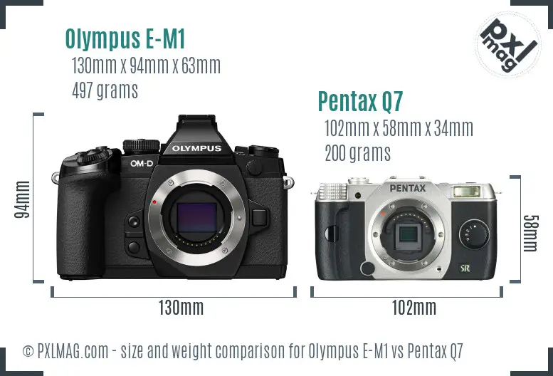 Olympus E-M1 vs Pentax Q7 size comparison