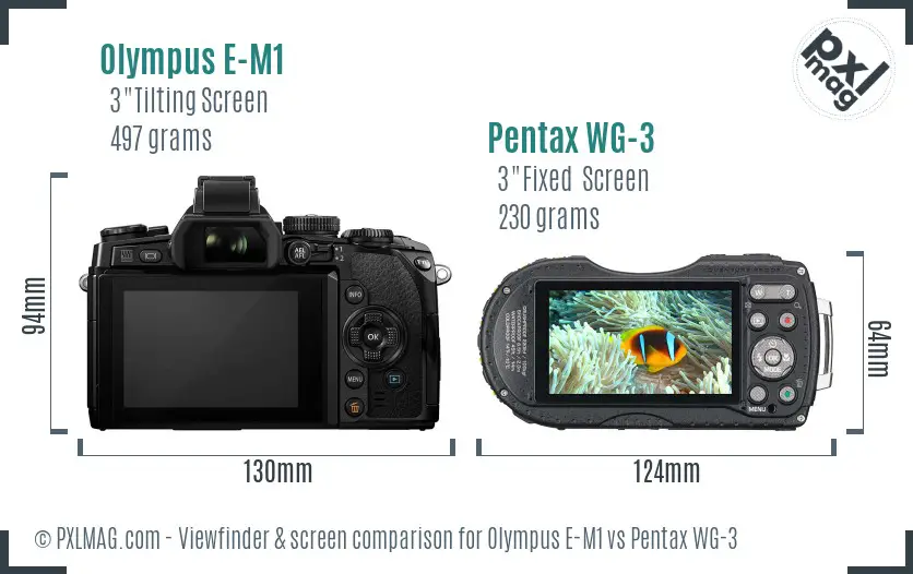 Olympus E-M1 vs Pentax WG-3 Screen and Viewfinder comparison