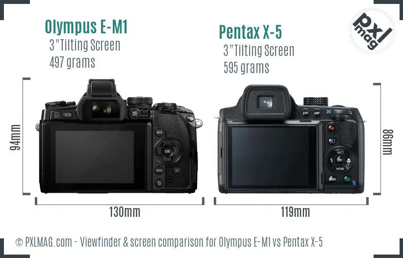 Olympus E-M1 vs Pentax X-5 Screen and Viewfinder comparison