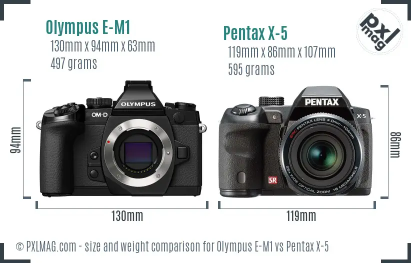 Olympus E-M1 vs Pentax X-5 size comparison