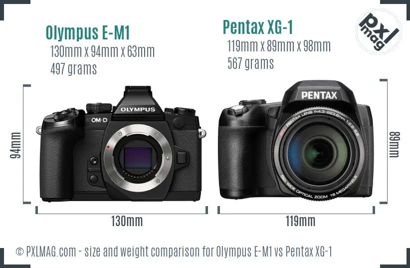 Olympus E-M1 vs Pentax XG-1 size comparison