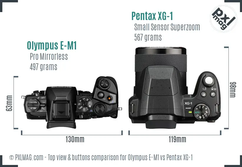 Olympus E-M1 vs Pentax XG-1 top view buttons comparison