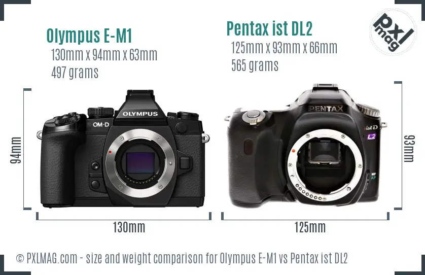 Olympus E-M1 vs Pentax ist DL2 size comparison
