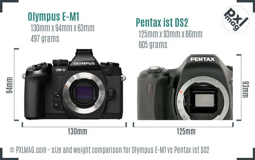 Olympus E-M1 vs Pentax ist DS2 size comparison