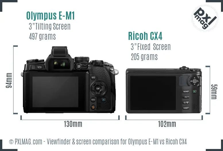 Olympus E-M1 vs Ricoh CX4 Screen and Viewfinder comparison