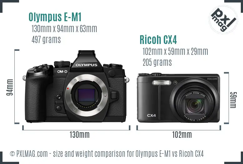 Olympus E-M1 vs Ricoh CX4 size comparison