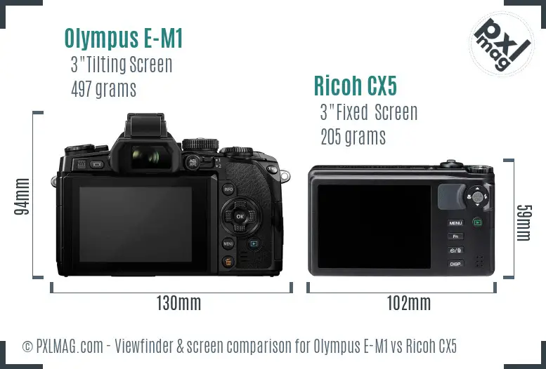 Olympus E-M1 vs Ricoh CX5 Screen and Viewfinder comparison Olympus E-M1 vs Ricoh CX5 Screen and Viewfinder comparison