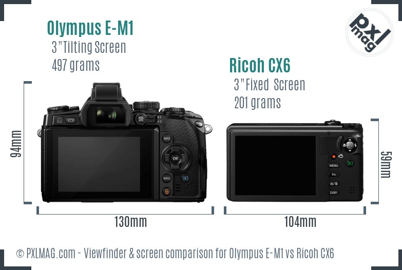 Olympus E-M1 vs Ricoh CX6 Screen and Viewfinder comparison