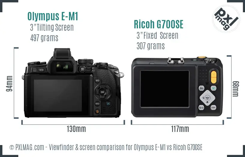 Olympus E-M1 vs Ricoh G700SE Screen and Viewfinder comparison